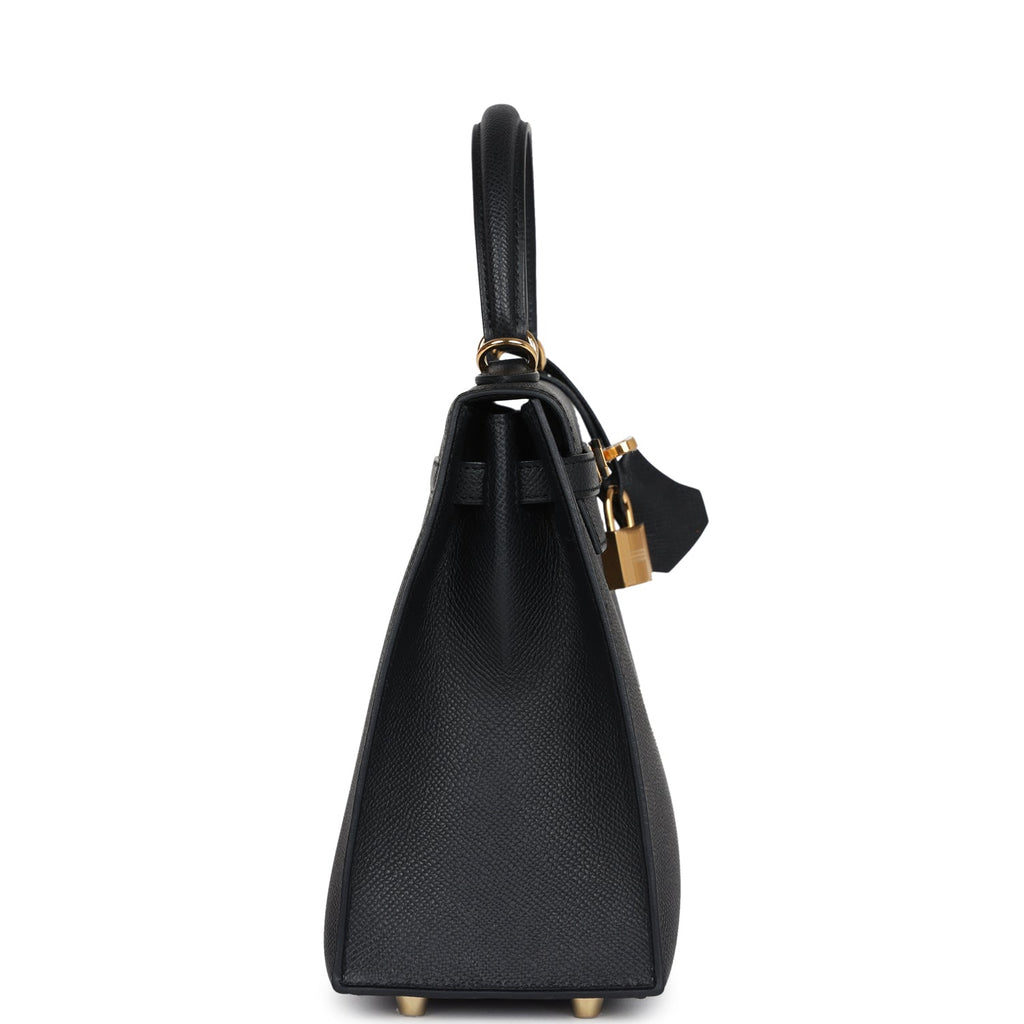 Hermes Kelly Sellier 25 Black Epsom Gold Hardware