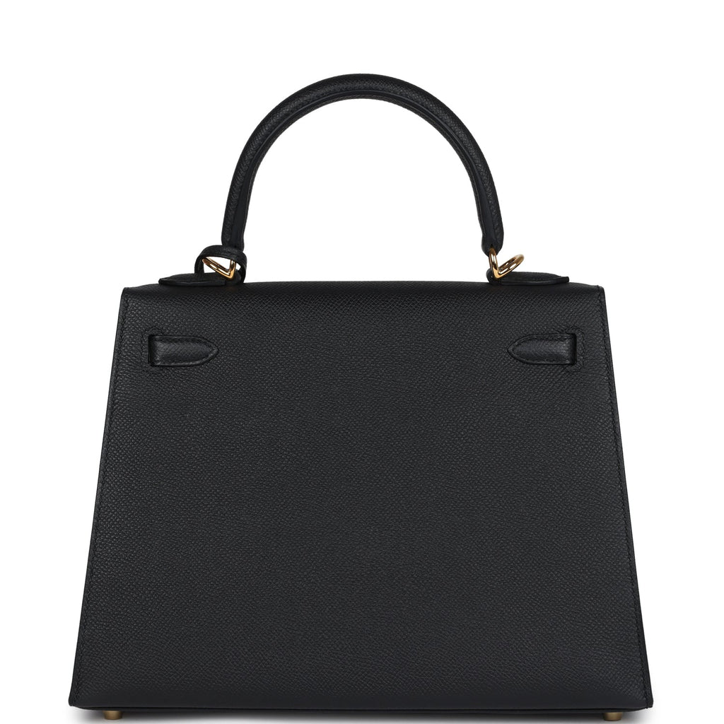 Hermes Kelly Sellier 25 Black Epsom Gold Hardware