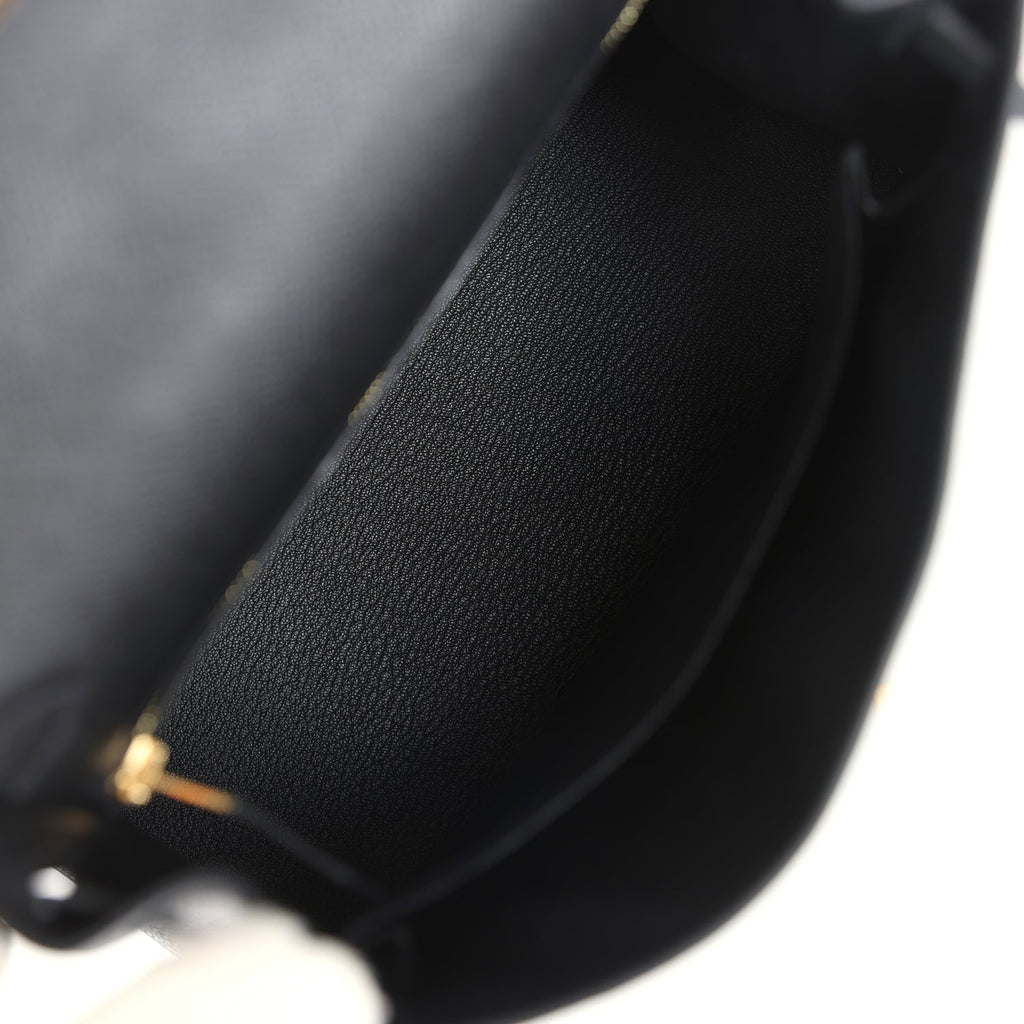 Hermes Kelly Sellier 25 Black Epsom Gold Hardware