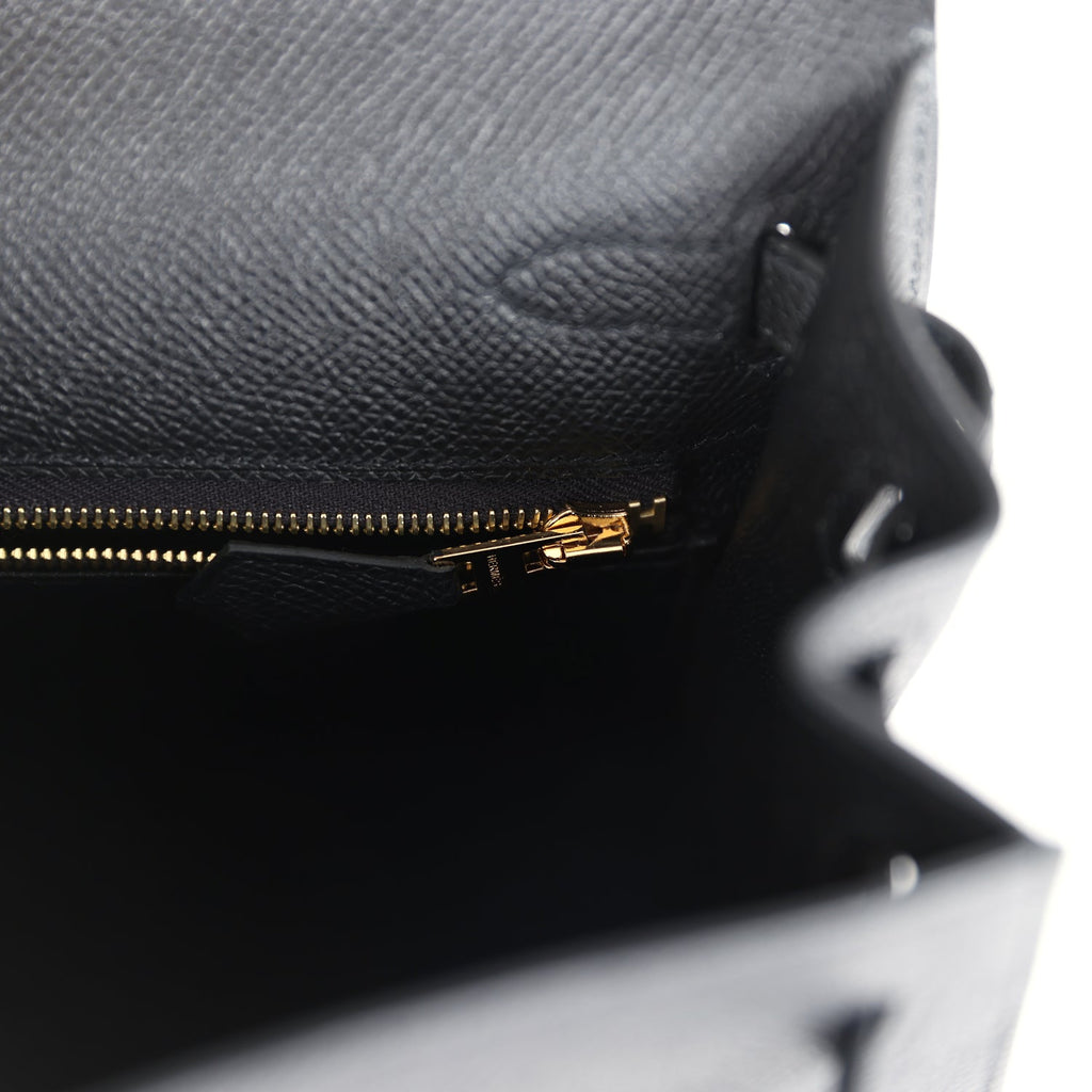 Hermes Kelly Sellier 25 Black Epsom Gold Hardware