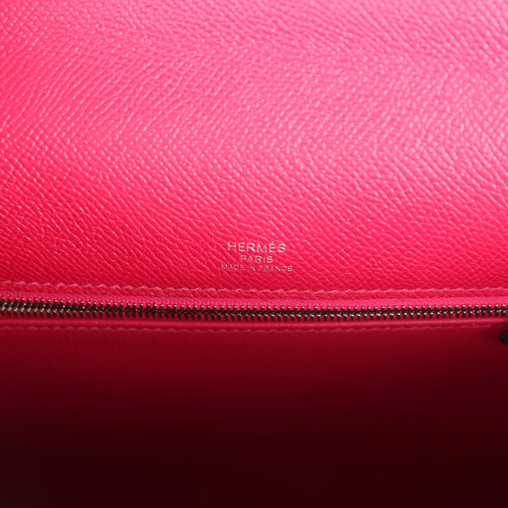 Hermes Kelly Sellier 28 Casaque Bleu Indigo and Rouge Sellier Epsom Palladium Hardware