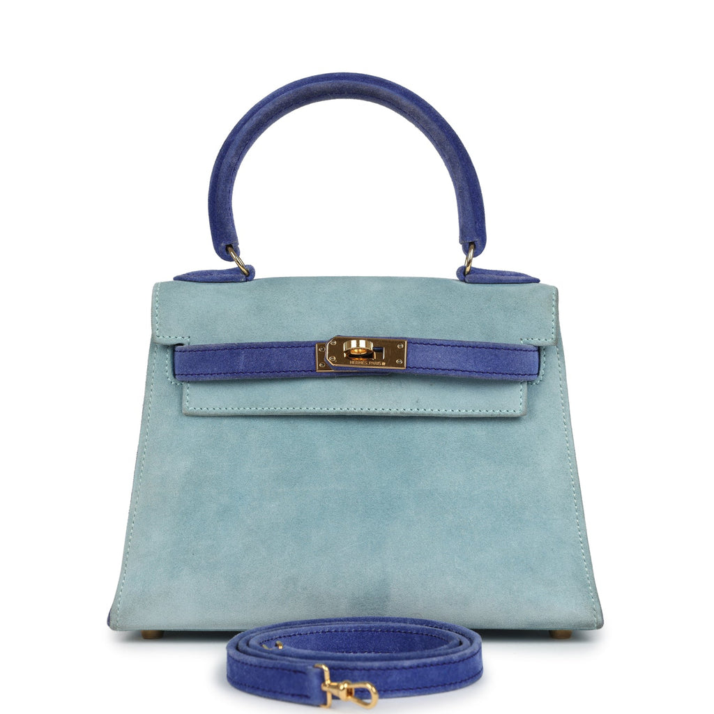 New Hermes Kelly Sellier 20 Bleu Electric and Aqua Doblis Gold Hardware
