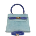 New Hermes Kelly Sellier 20 Bleu Electric and Aqua Doblis Gold Hardware