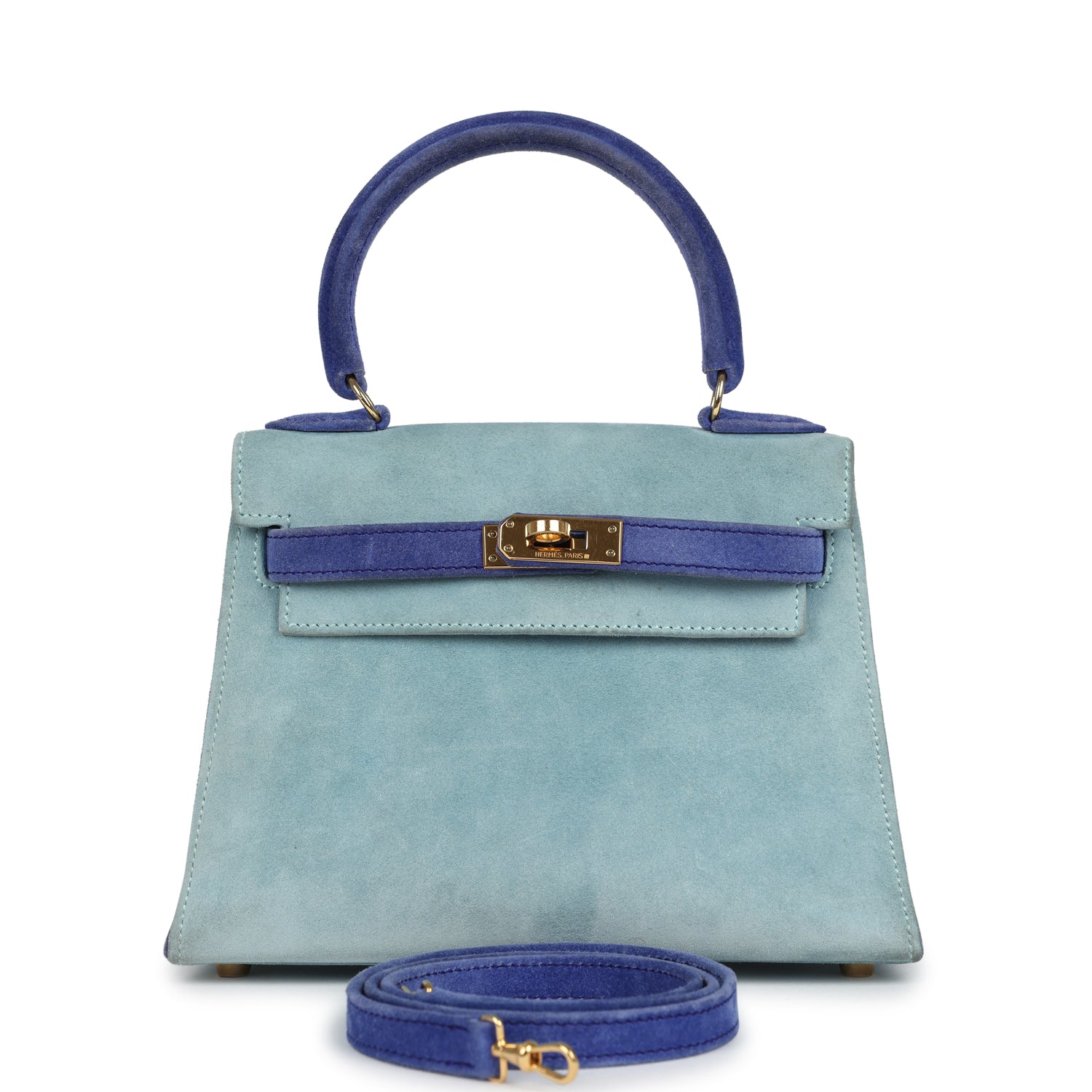 New Hermes Kelly Sellier 20 Bleu Electric and Aqua Doblis Gold Hardware