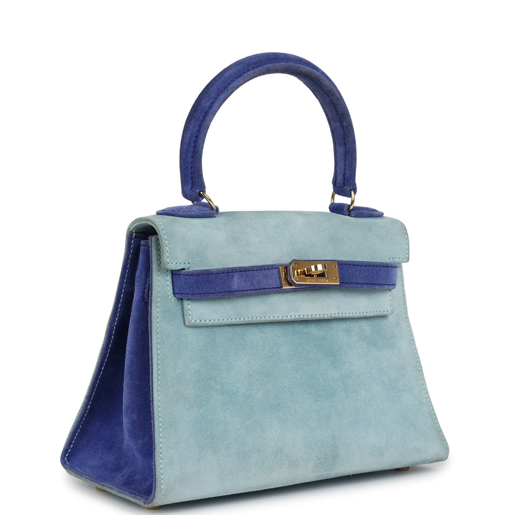New Hermes Kelly Sellier 20 Bleu Electric and Aqua Doblis Gold Hardware
