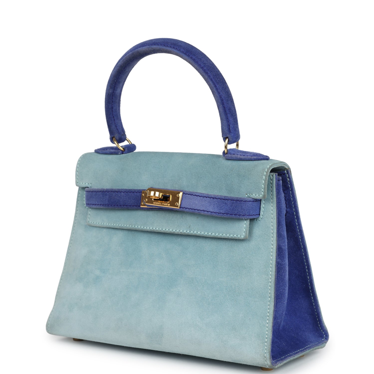 New Hermes Kelly Sellier 20 Bleu Electric and Aqua Doblis Gold Hardware