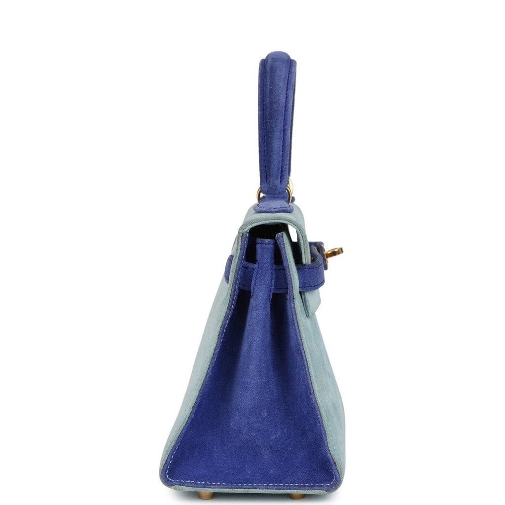 New Hermes Kelly Sellier 20 Bleu Electric and Aqua Doblis Gold Hardware