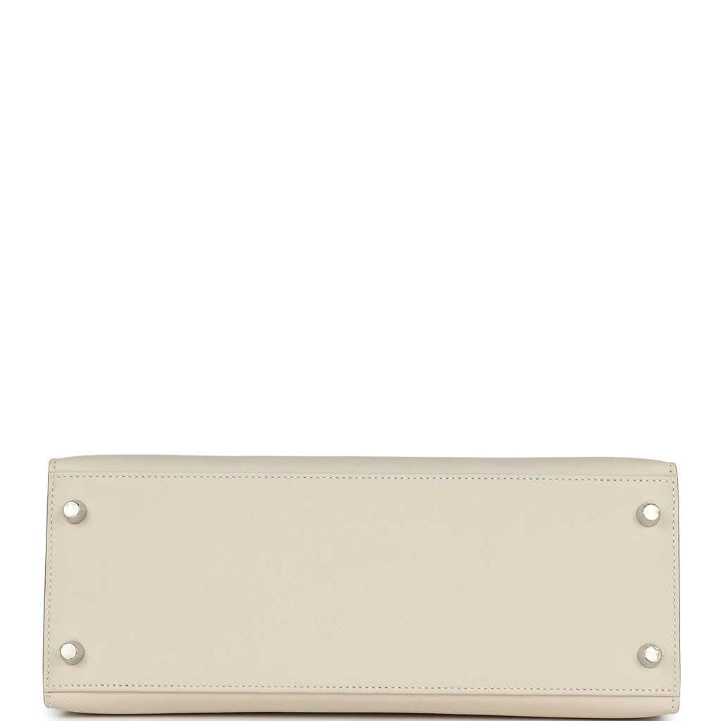 Pre-owned Hermes Kelly Sellier 28 Craie Epsom Palladium Hardware