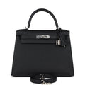 Hermes Kelly Sellier 28 Black Epsom Palladium Hardware