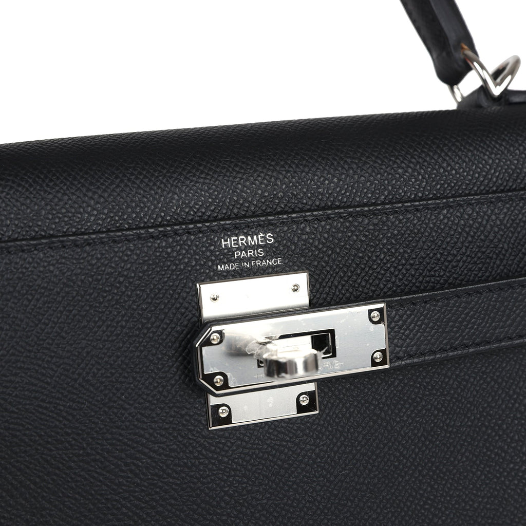 Hermes Kelly Sellier 28 Black Epsom Palladium Hardware