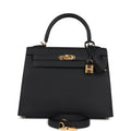 Hermes Kelly Sellier 25 Black Epsom Gold Hardware