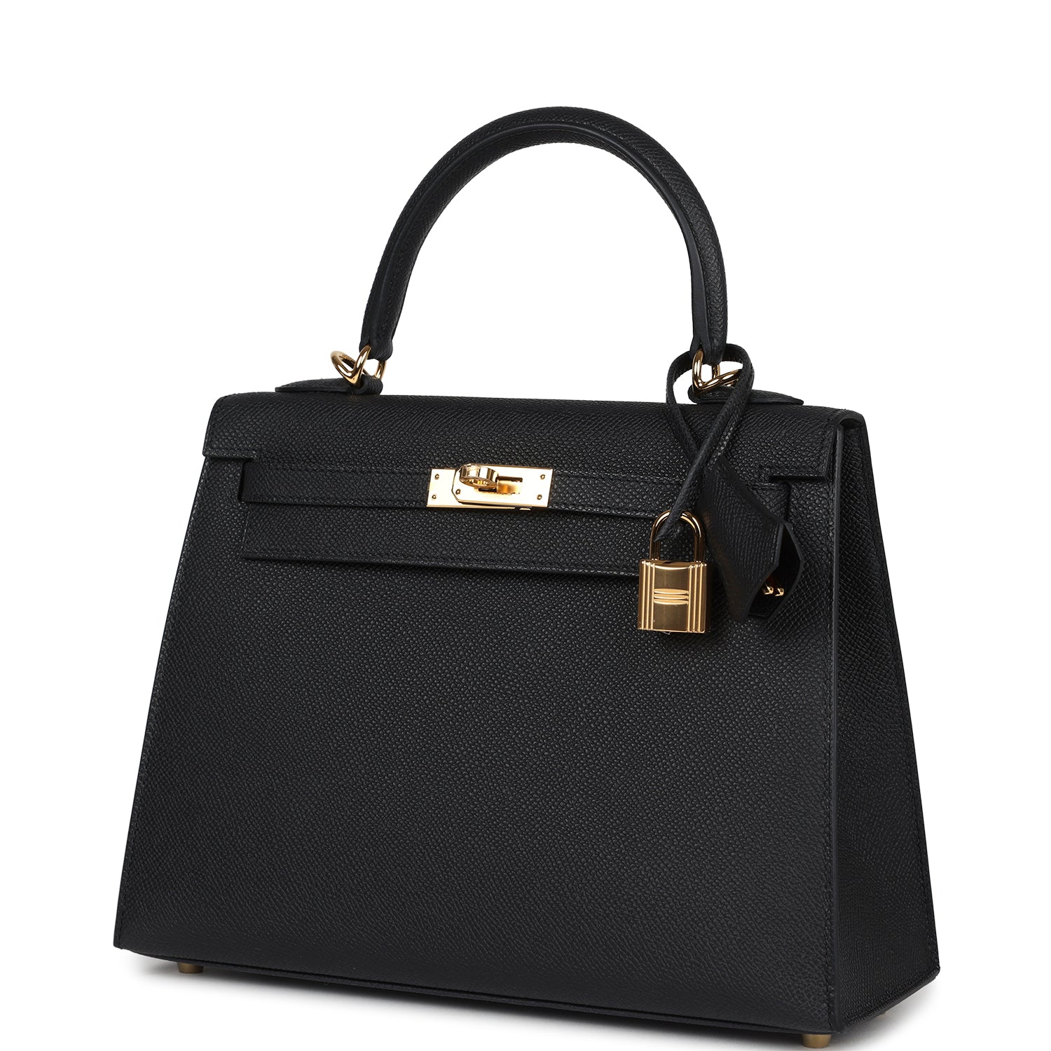 Hermes Kelly Sellier 25 Black Epsom Gold Hardware
