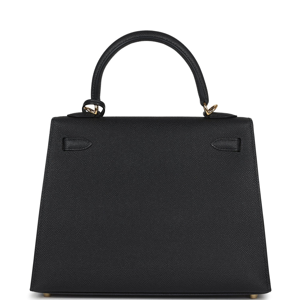 Hermes Kelly Sellier 25 Black Epsom Gold Hardware