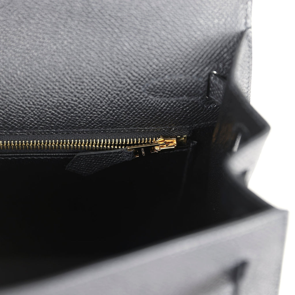 Hermes Kelly Sellier 25 Black Epsom Gold Hardware