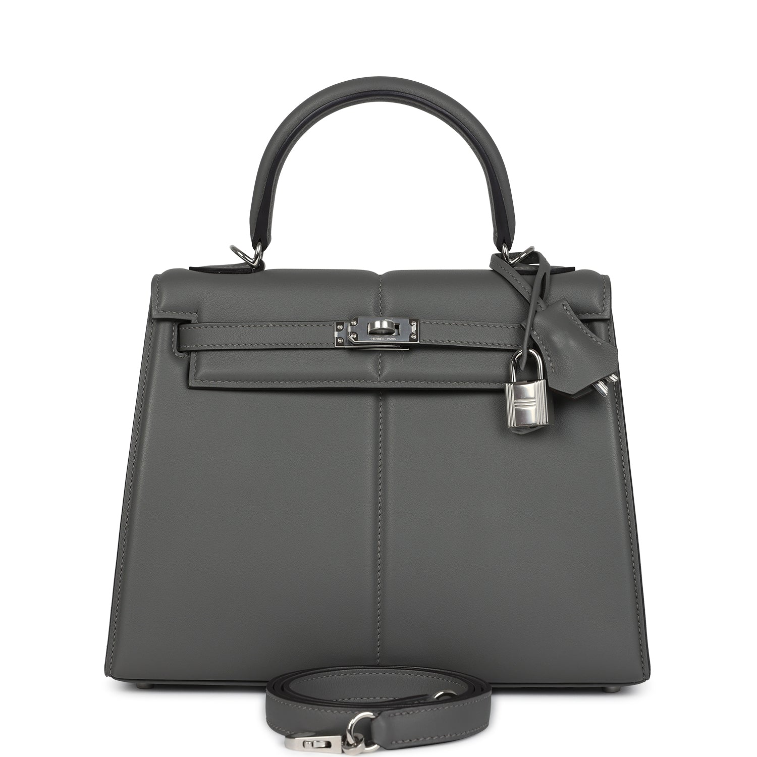 Hermes Padded Kelly Sellier 25 Gris Meyer Swift Palladium Hardware