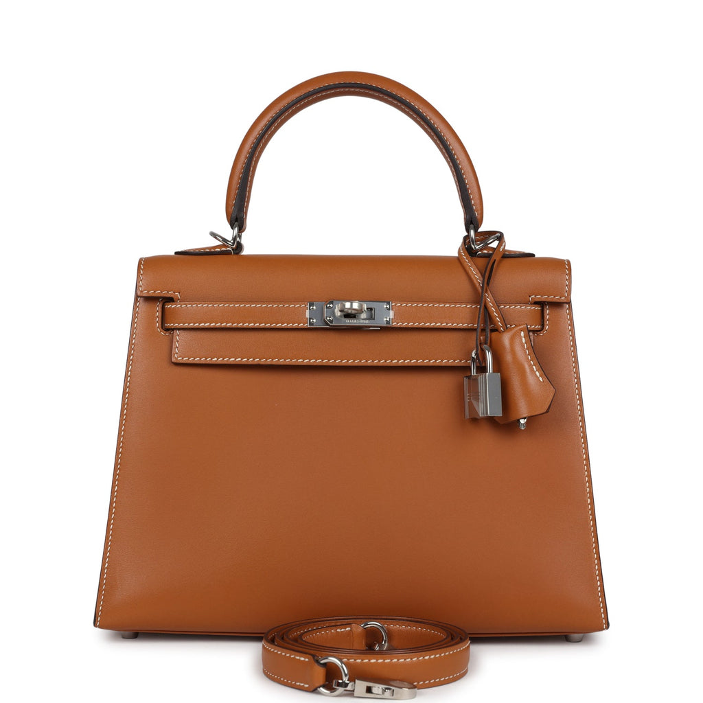 Pre-owned Hermes Kelly Sellier 25 Natural Sable Butler Palladium Hardware