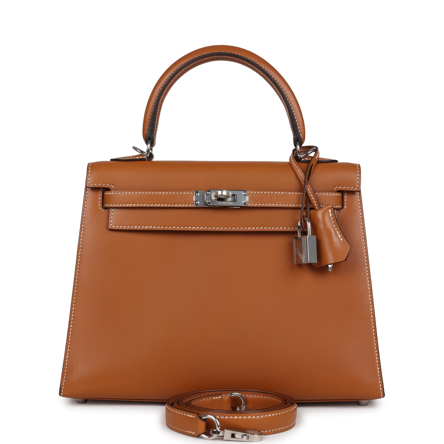 Pre-owned Hermes Kelly Sellier 25 Natural Sable Butler Palladium Hardware