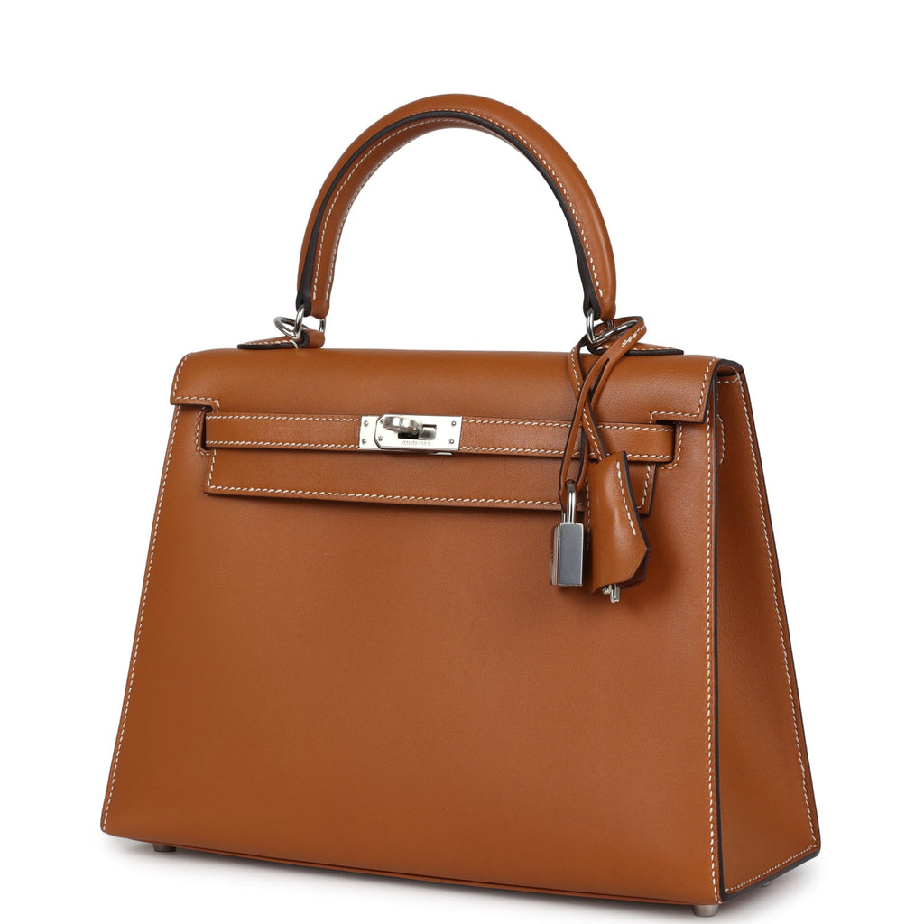 Pre-owned Hermes Kelly Sellier 25 Natural Sable Butler Palladium Hardware