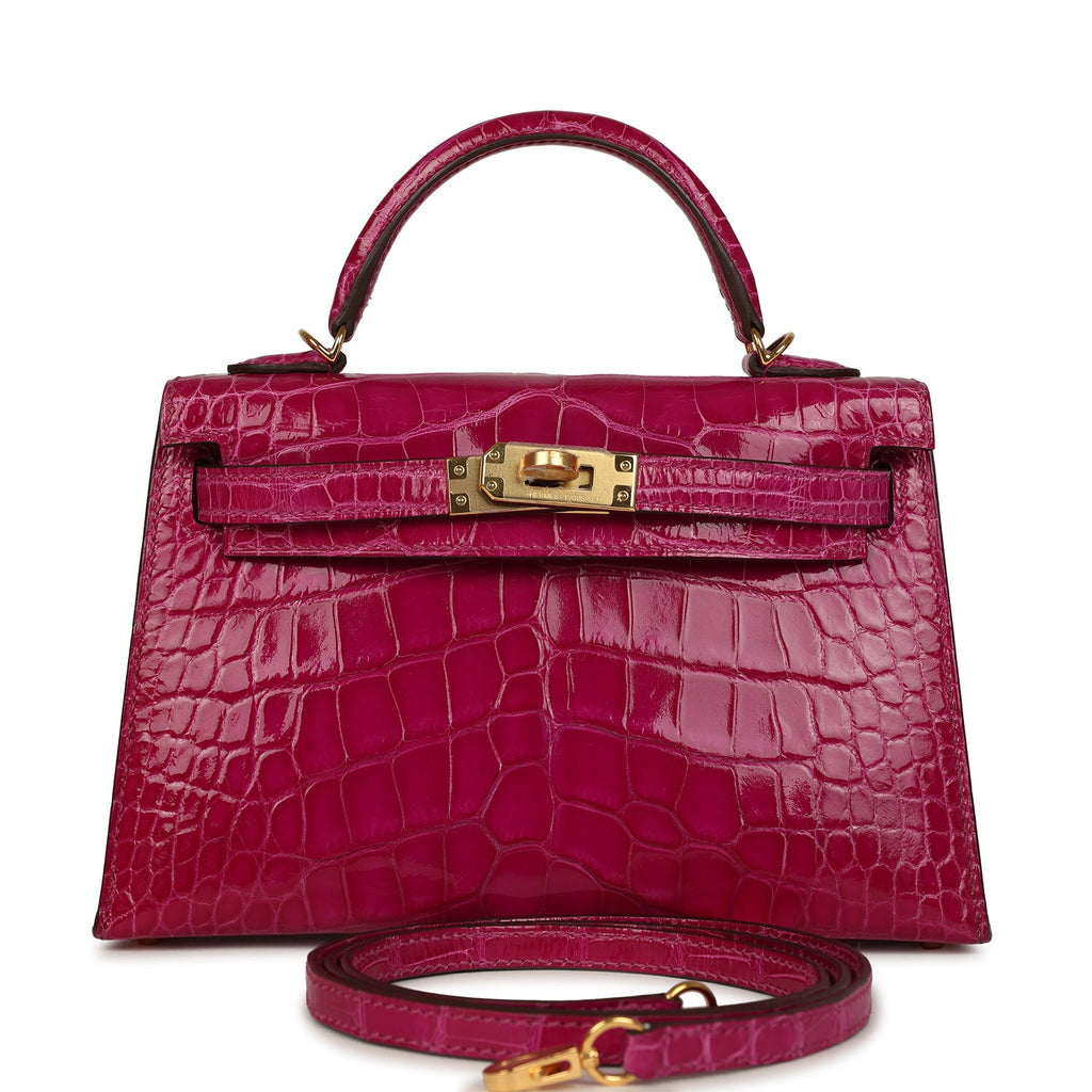 Hermes Kelly Sellier 20 Rose Scheherazade Shiny Alligator Gold Hardware