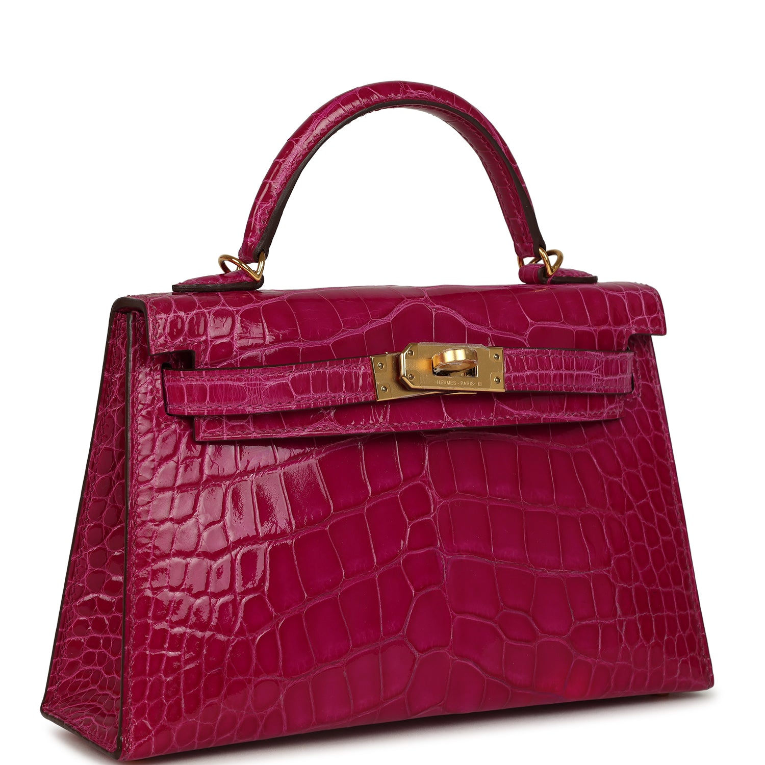 Hermes Kelly Sellier 20 Rose Scheherazade Shiny Alligator Gold Hardware
