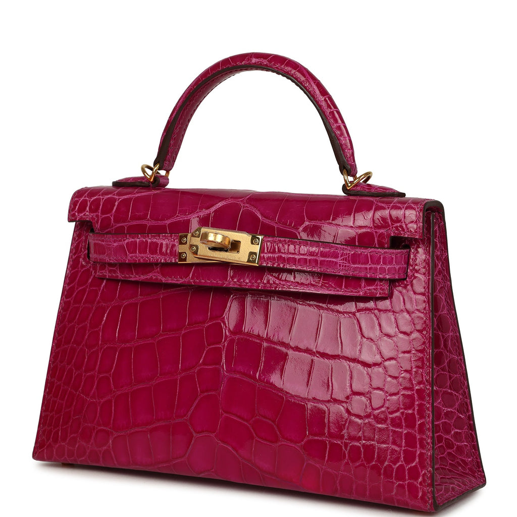 Hermes Kelly Sellier 20 Rose Scheherazade Shiny Alligator Gold Hardware