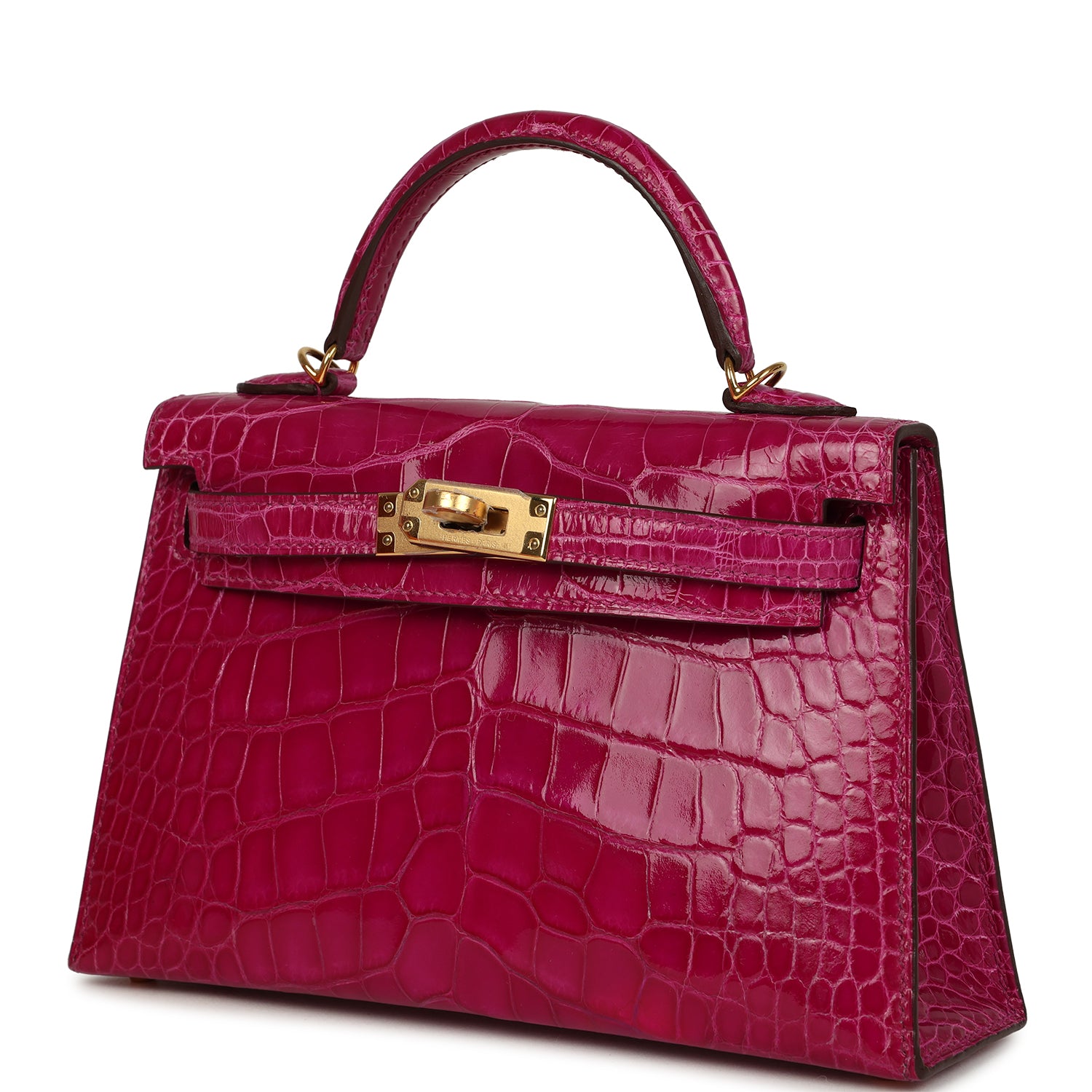 Hermes Kelly Sellier 20 Rose Scheherazade Shiny Alligator Gold Hardware