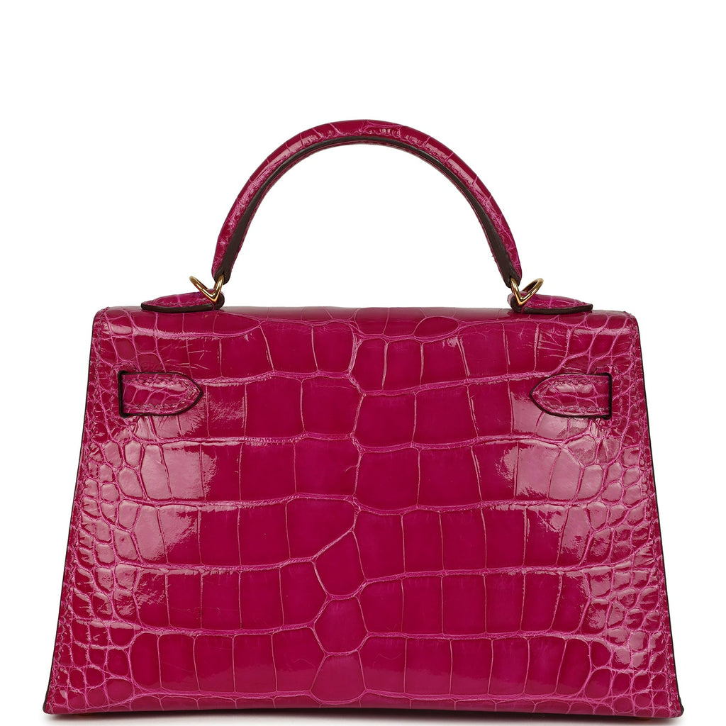 Hermes Kelly Sellier 20 Rose Scheherazade Shiny Alligator Gold Hardware