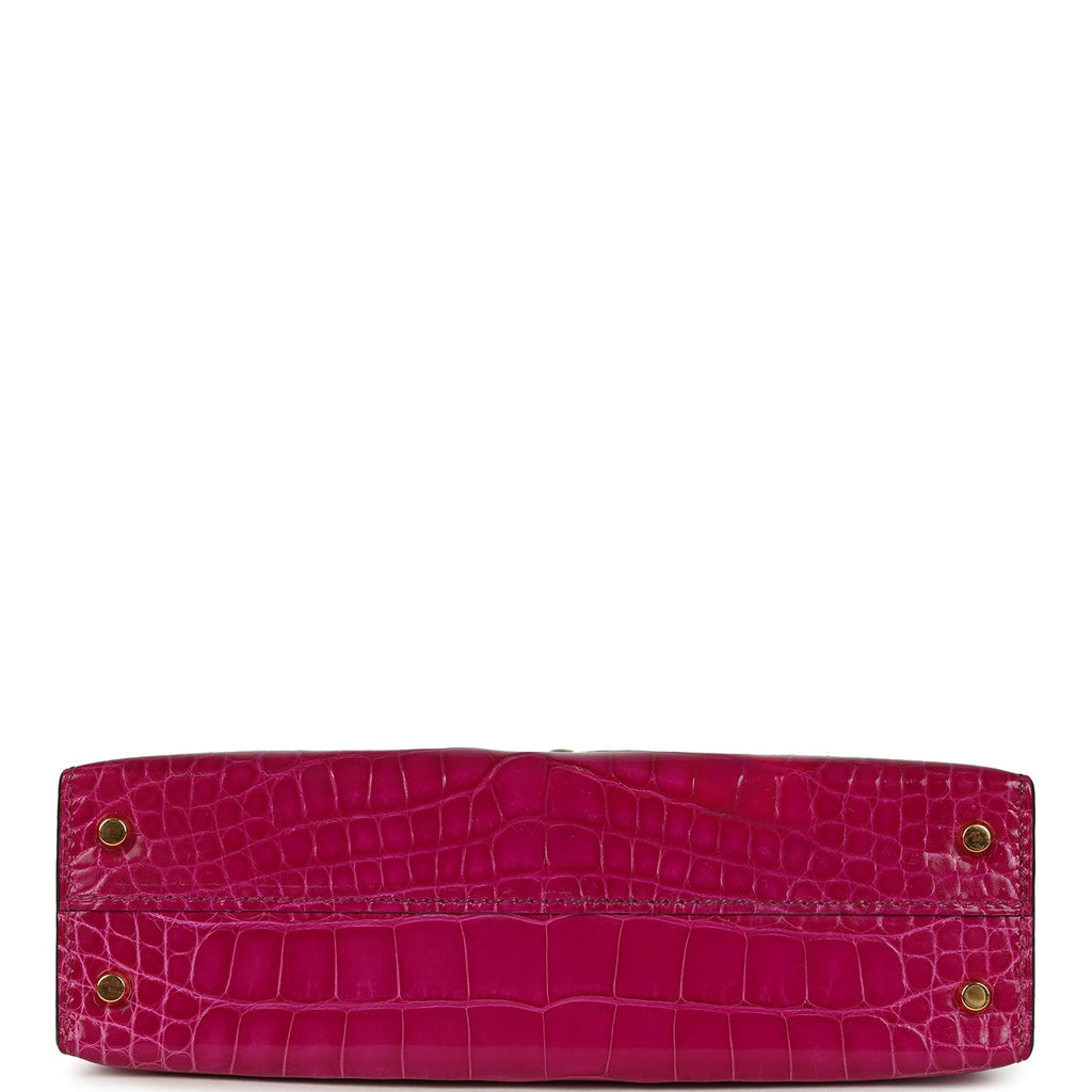 Hermes Kelly Sellier 20 Rose Scheherazade Shiny Alligator Gold Hardware
