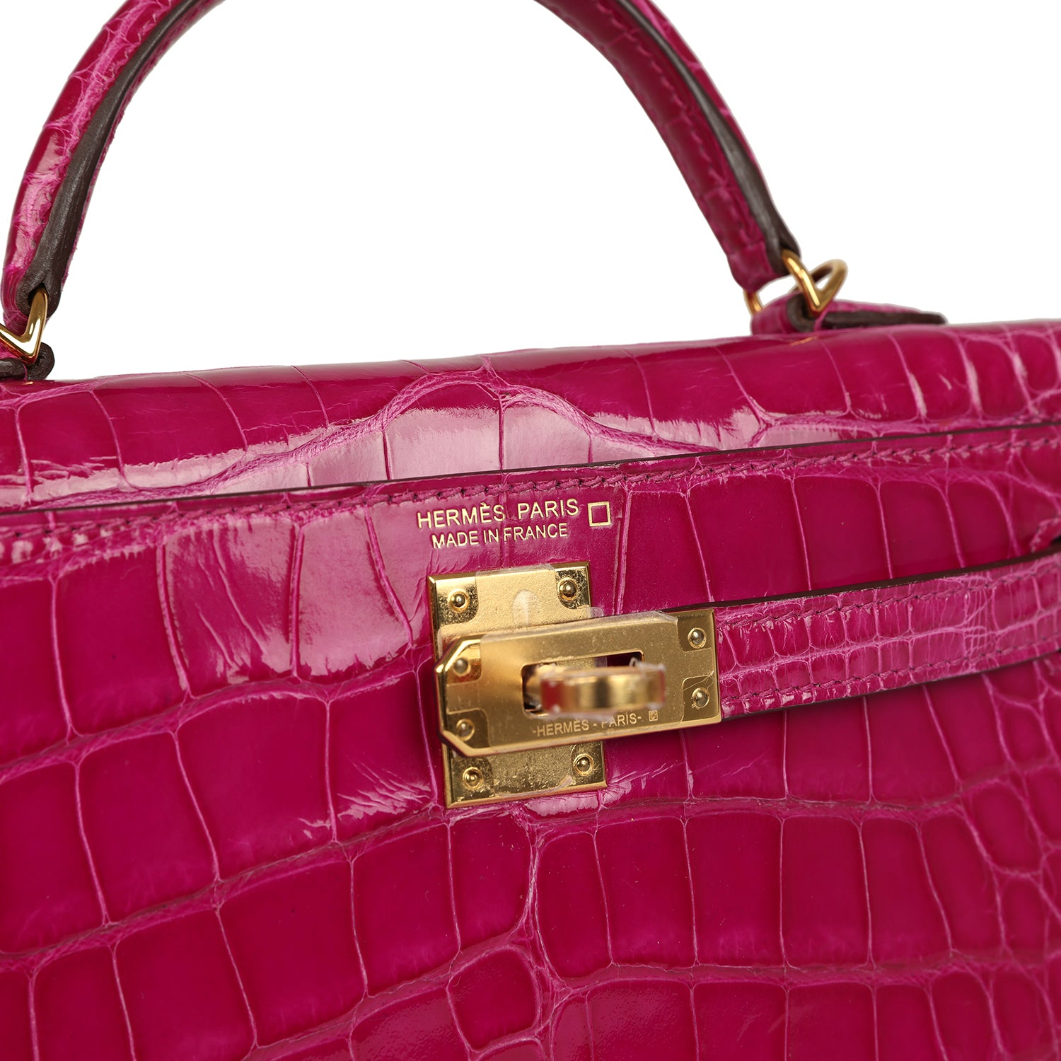 Hermes Kelly Sellier 20 Rose Scheherazade Shiny Alligator Gold Hardware