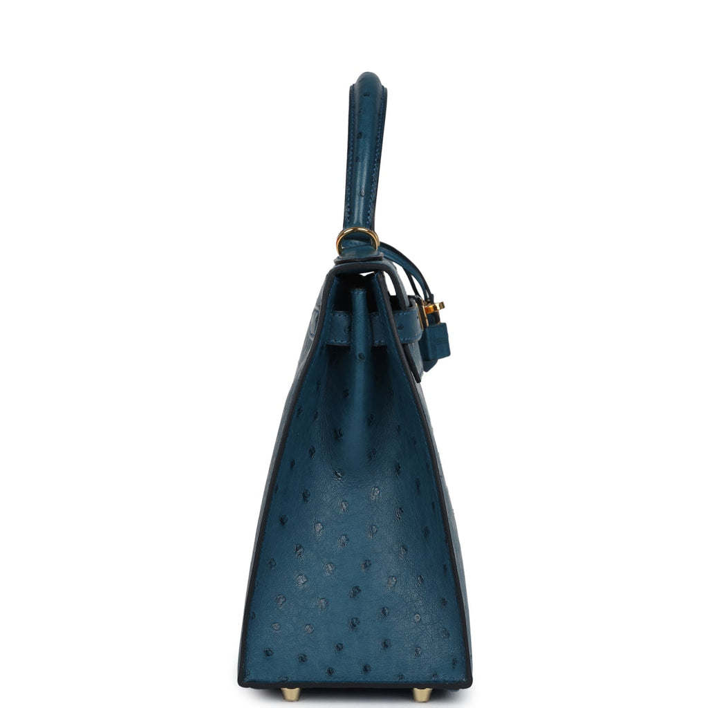Hermes Kelly Sellier 28 Cobalt Ostrich Gold Hardware