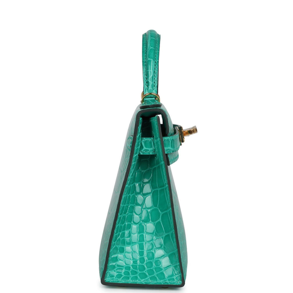 Hermes Kelly Sellier 20 Vert Jade Shiny Alligator Gold Hardware