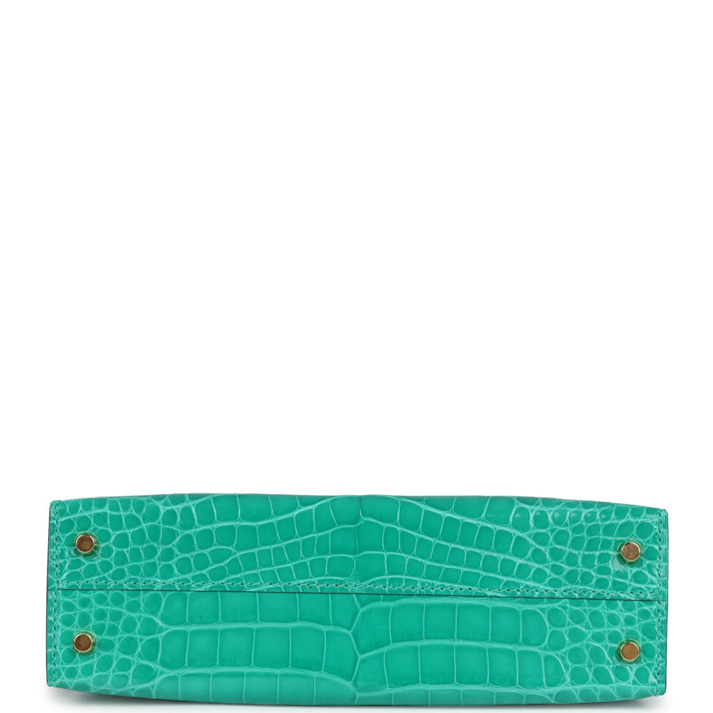 Hermes Kelly Sellier 20 Vert Jade Shiny Alligator Gold Hardware