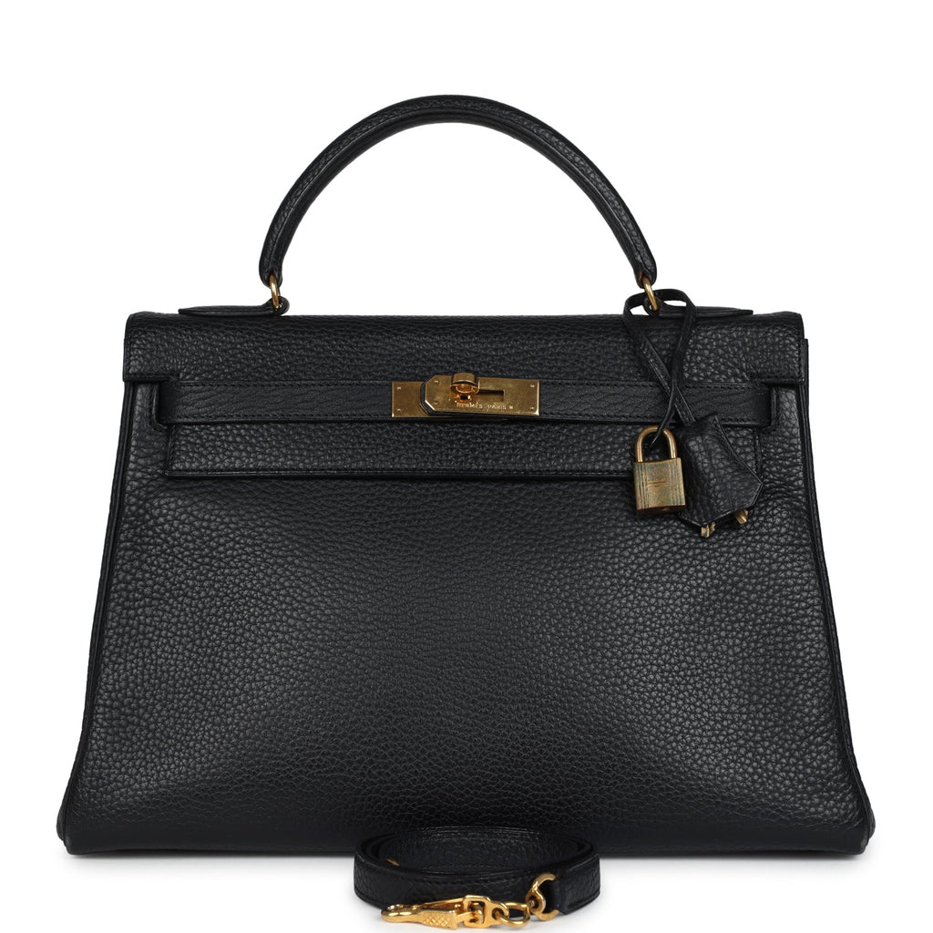 New Hermes Kelly Retourne 32 Black Ardennes Gold Hardware