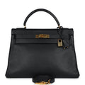 New Hermes Kelly Retourne 32 Black Ardennes Gold Hardware
