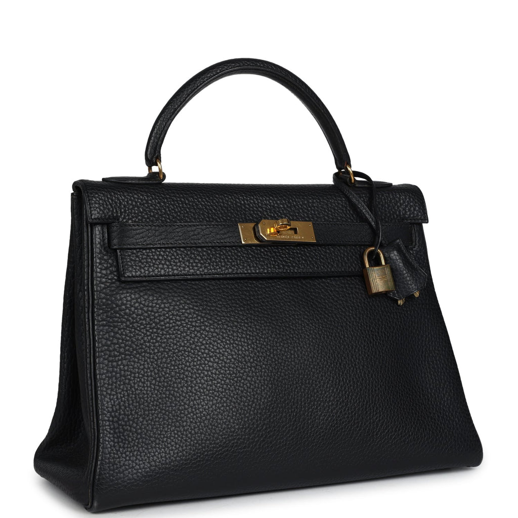 New Hermes Kelly Retourne 32 Black Ardennes Gold Hardware