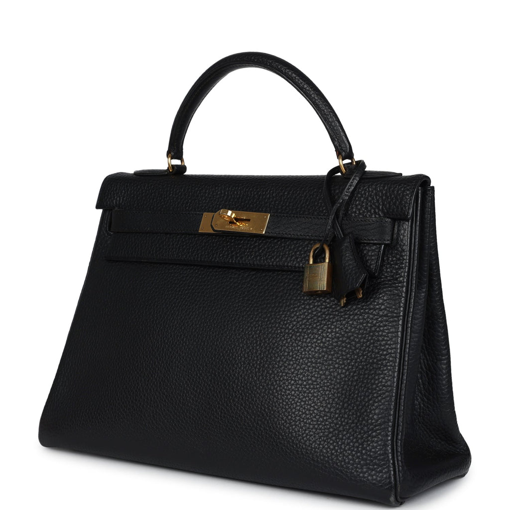 New Hermes Kelly Retourne 32 Black Ardennes Gold Hardware