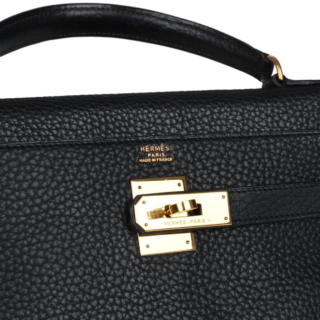 New Hermes Kelly Retourne 32 Black Ardennes Gold Hardware