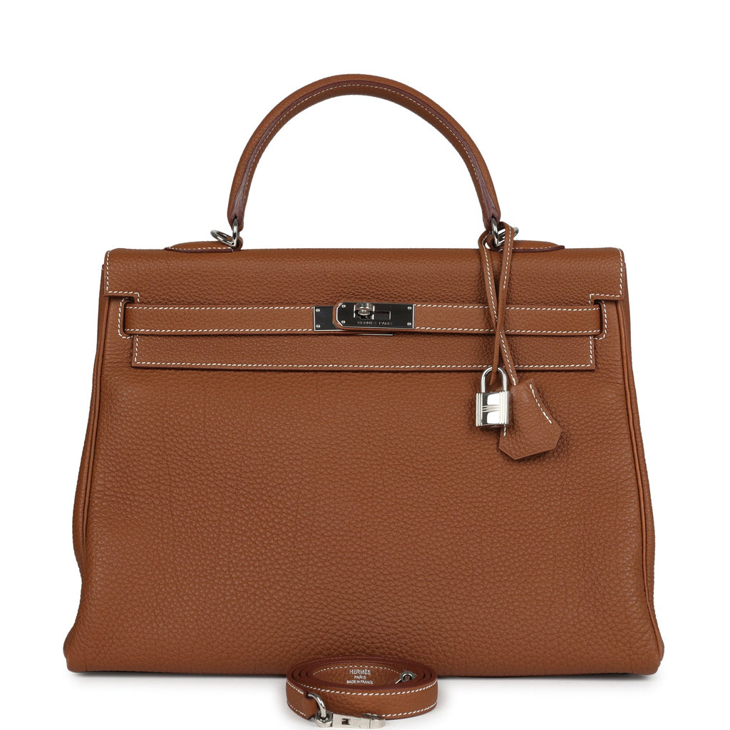 Pre-owned Hermes Kelly Retourne 35 Gold Togo Palladium Hardware