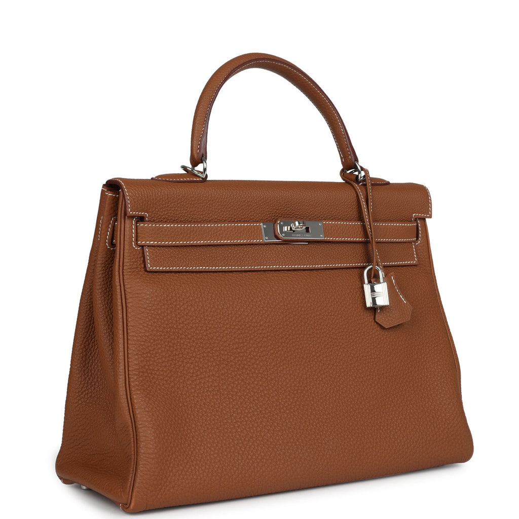 Pre-owned Hermes Kelly Retourne 35 Gold Togo Palladium Hardware