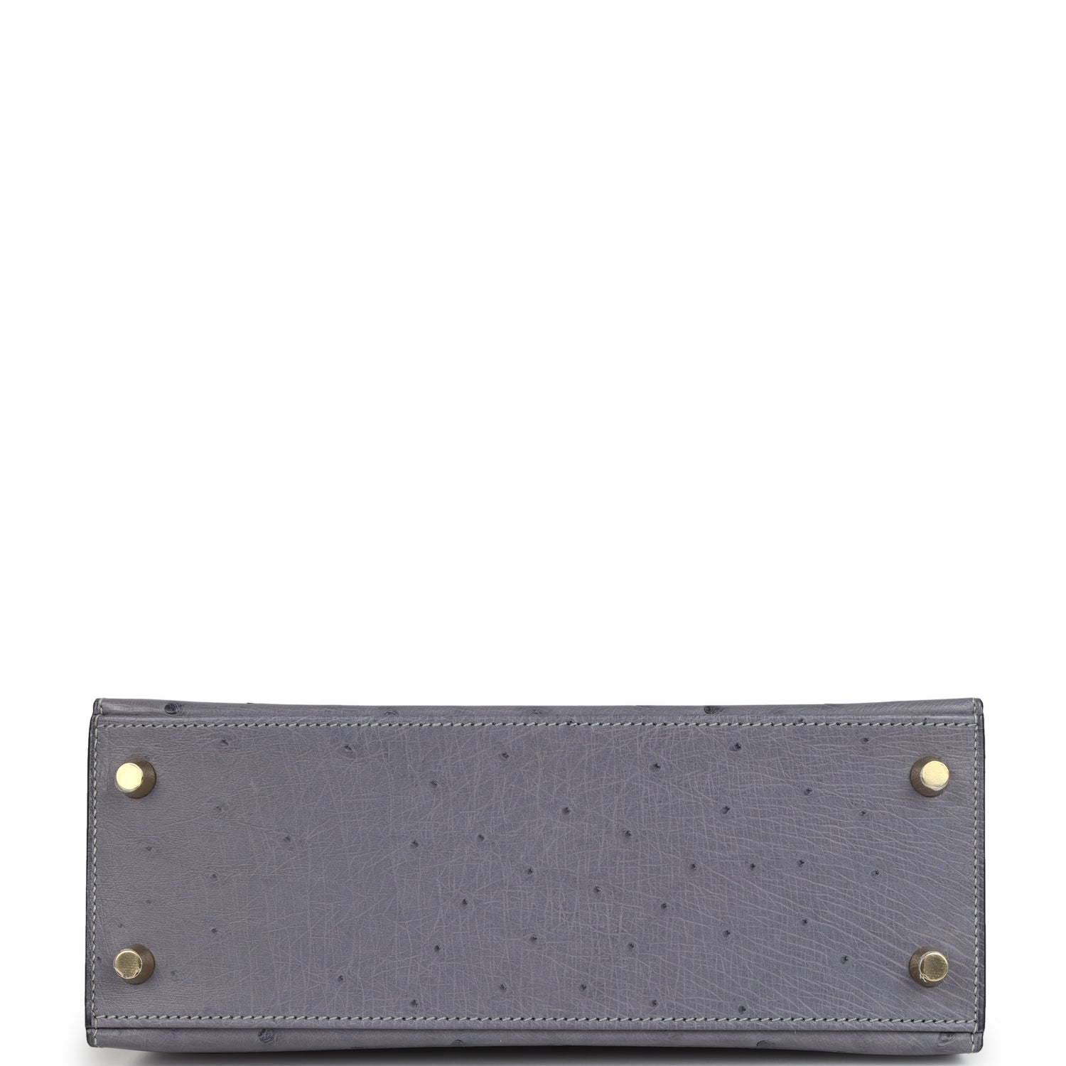 Hermes Special Order (HSS) Kelly Sellier 25 Gris Agate and Bleu Iris Ostrich Brushed Gold Hardware