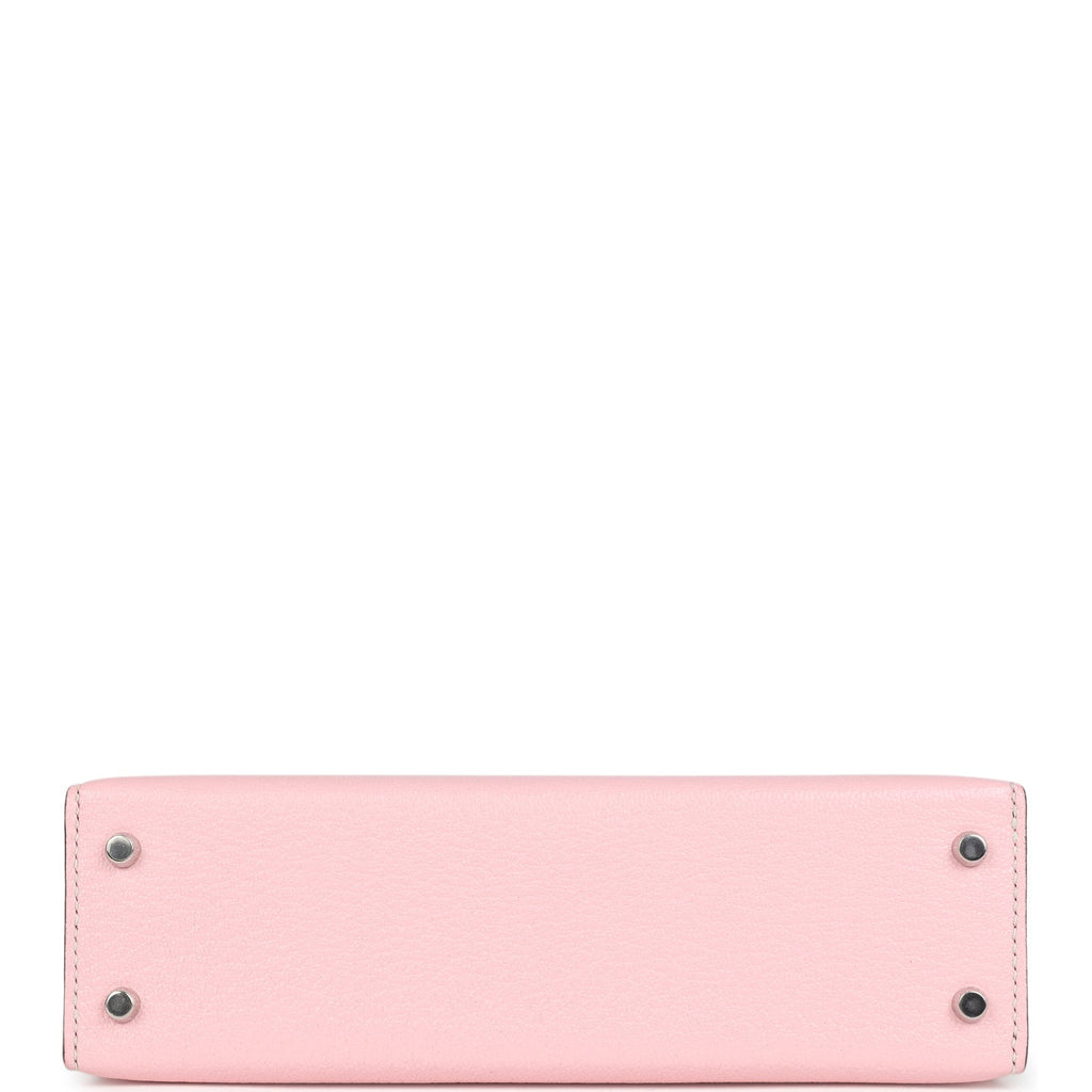 Hermes Special Order (HSS) Kelly Sellier 20 Rose Sakura and Bleu Brume Chevre Palladium Hardware