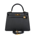 Pre-owned Hermes Kelly Sellier 28 Black Epsom Gold Hardware