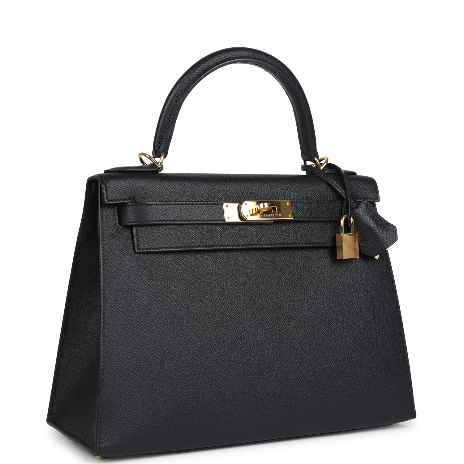 Pre-owned Hermes Kelly Sellier 28 Black Epsom Gold Hardware