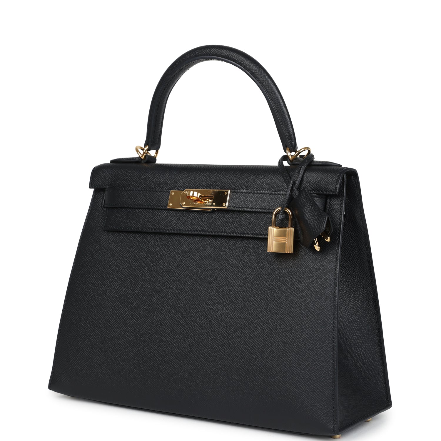 Pre-owned Hermes Kelly Sellier 28 Black Epsom Gold Hardware