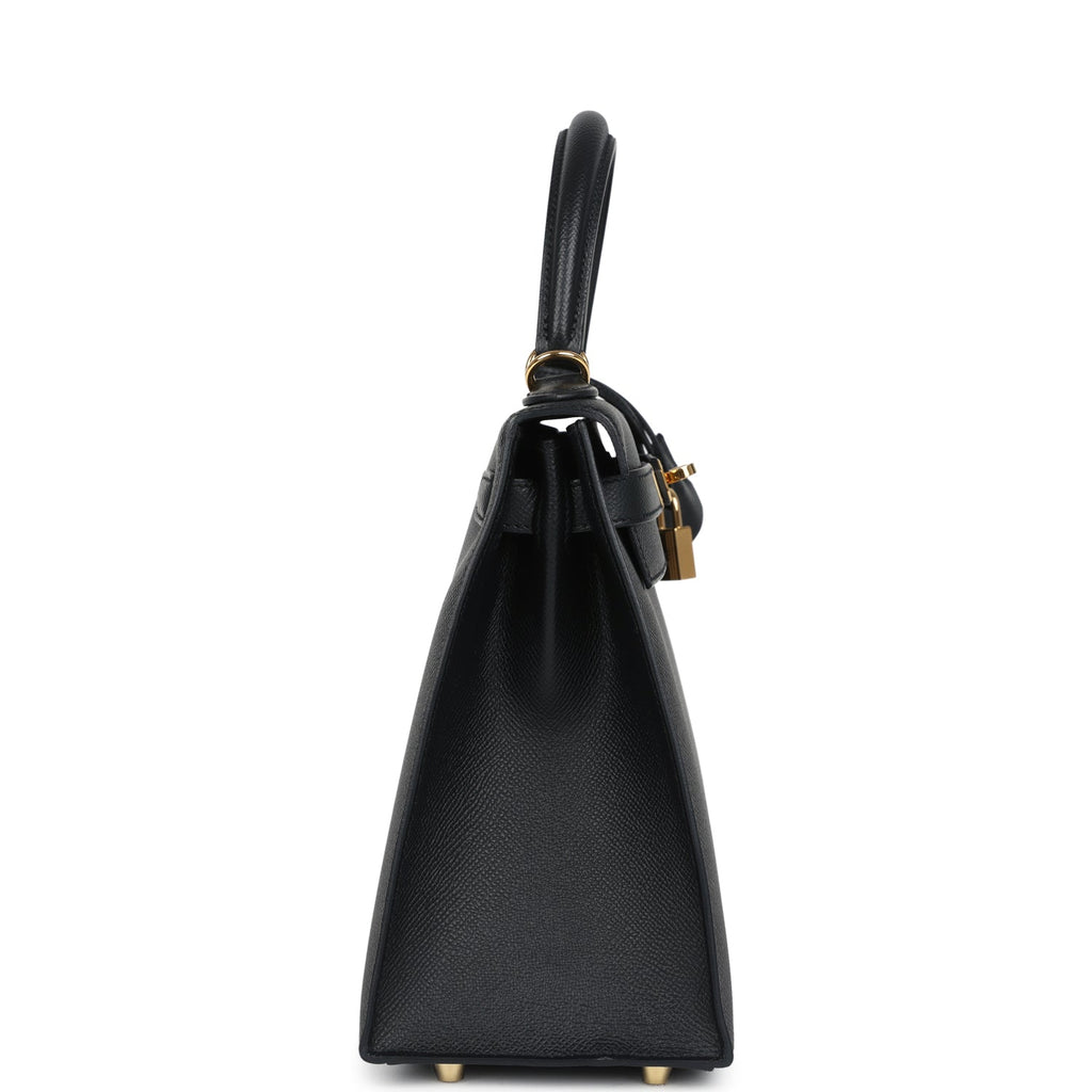 Pre-owned Hermes Kelly Sellier 28 Black Epsom Gold Hardware