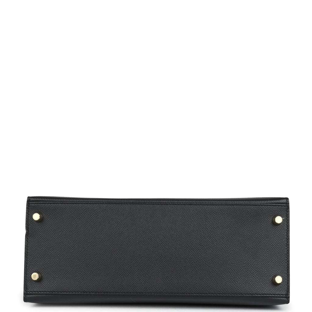 Pre-owned Hermes Kelly Sellier 28 Black Epsom Gold Hardware
