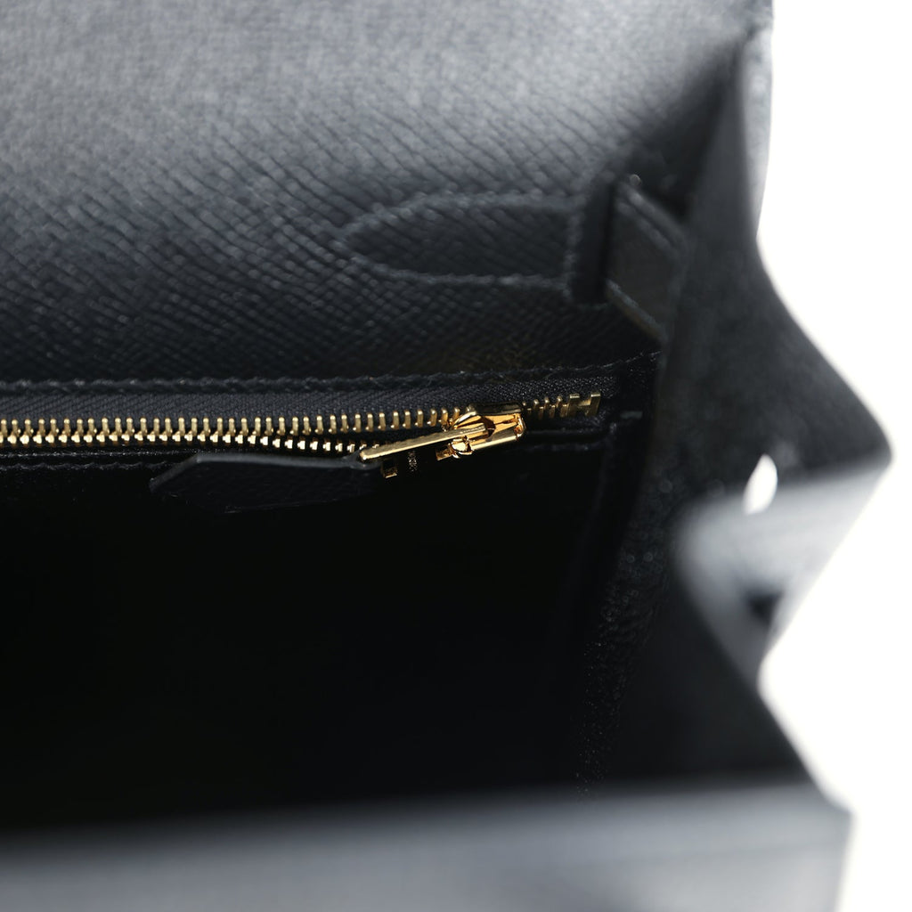 Pre-owned Hermes Kelly Sellier 28 Black Epsom Gold Hardware