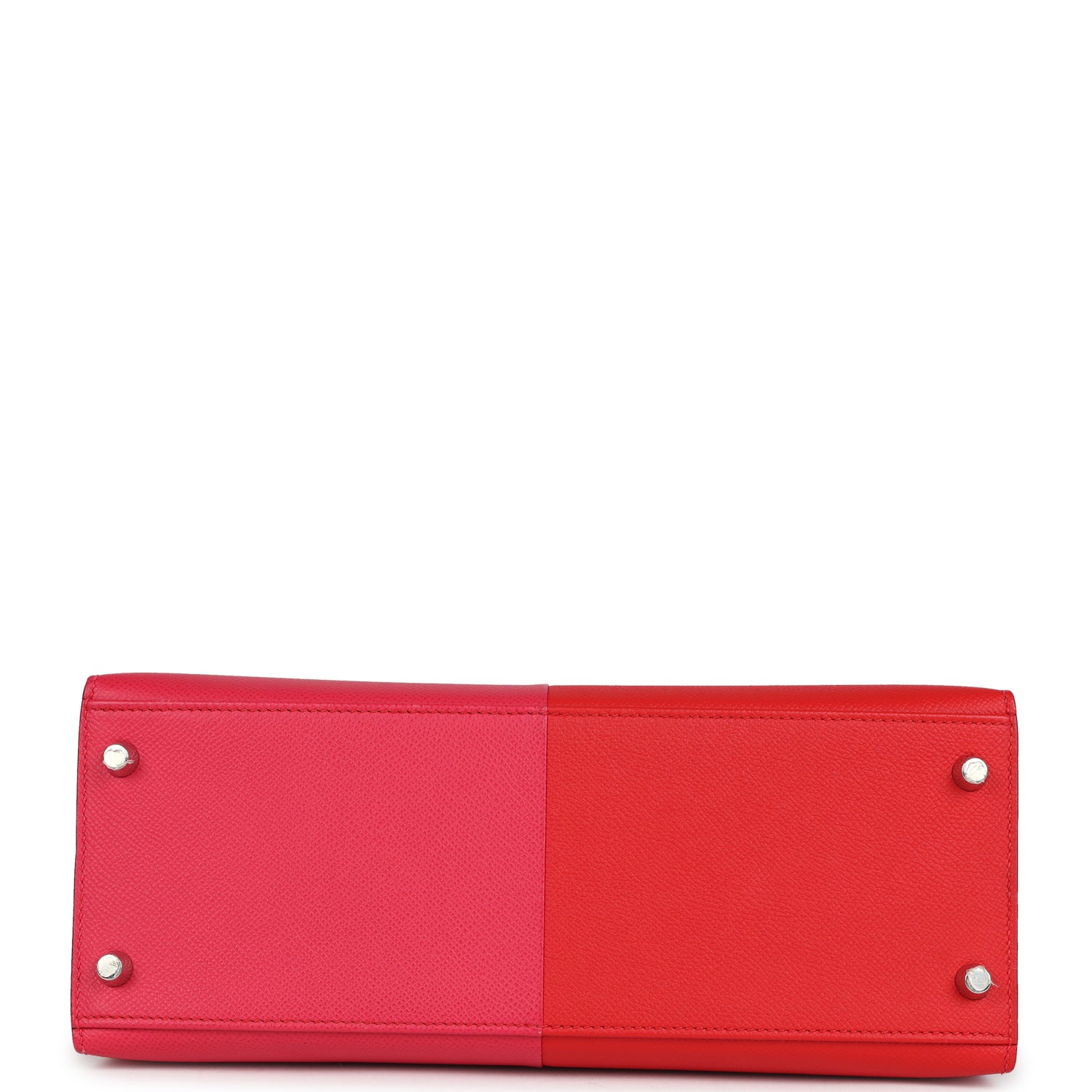 Pre-owned Hermes Kelly Sellier 28 Casaque Rouge De Coeur, Rose Extreme and Bleu Zanzibar Epsom Palladium Hardware