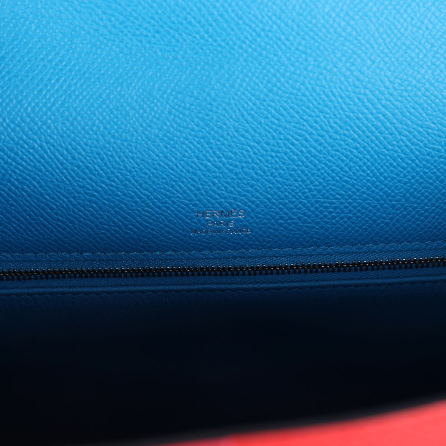 Pre-owned Hermes Kelly Sellier 28 Casaque Rouge De Coeur, Rose Extreme and Bleu Zanzibar Epsom Palladium Hardware