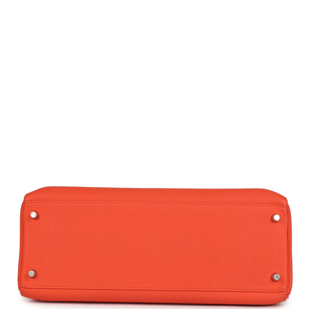Pre-owned Hermes Kelly Retourne 35 Orange Poppy Togo Palladium Hardware